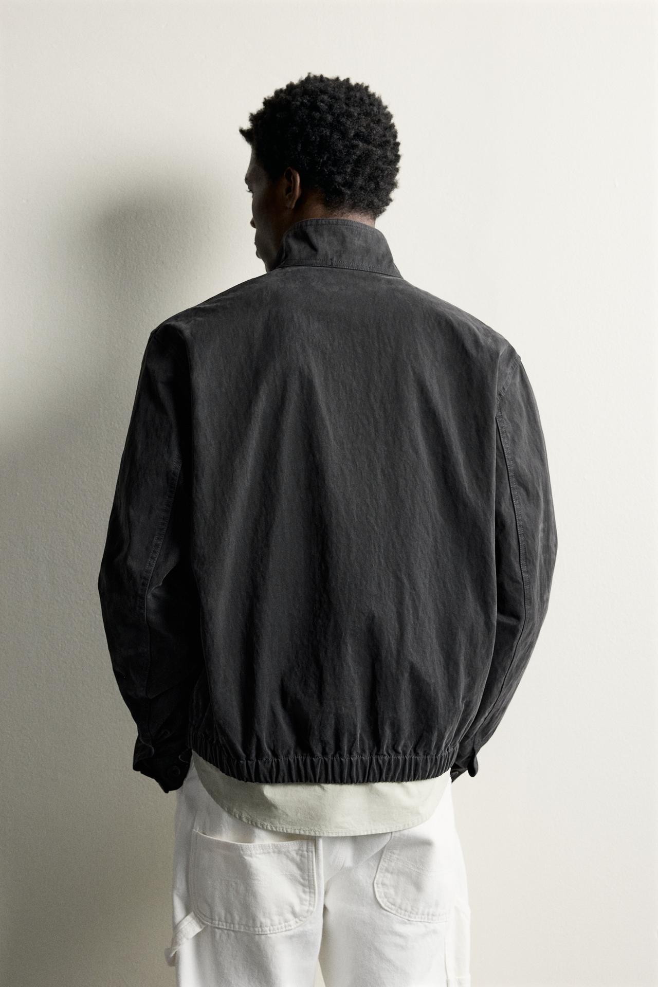 WASHED-EFFECT REGULAR FIT JACKET — Black