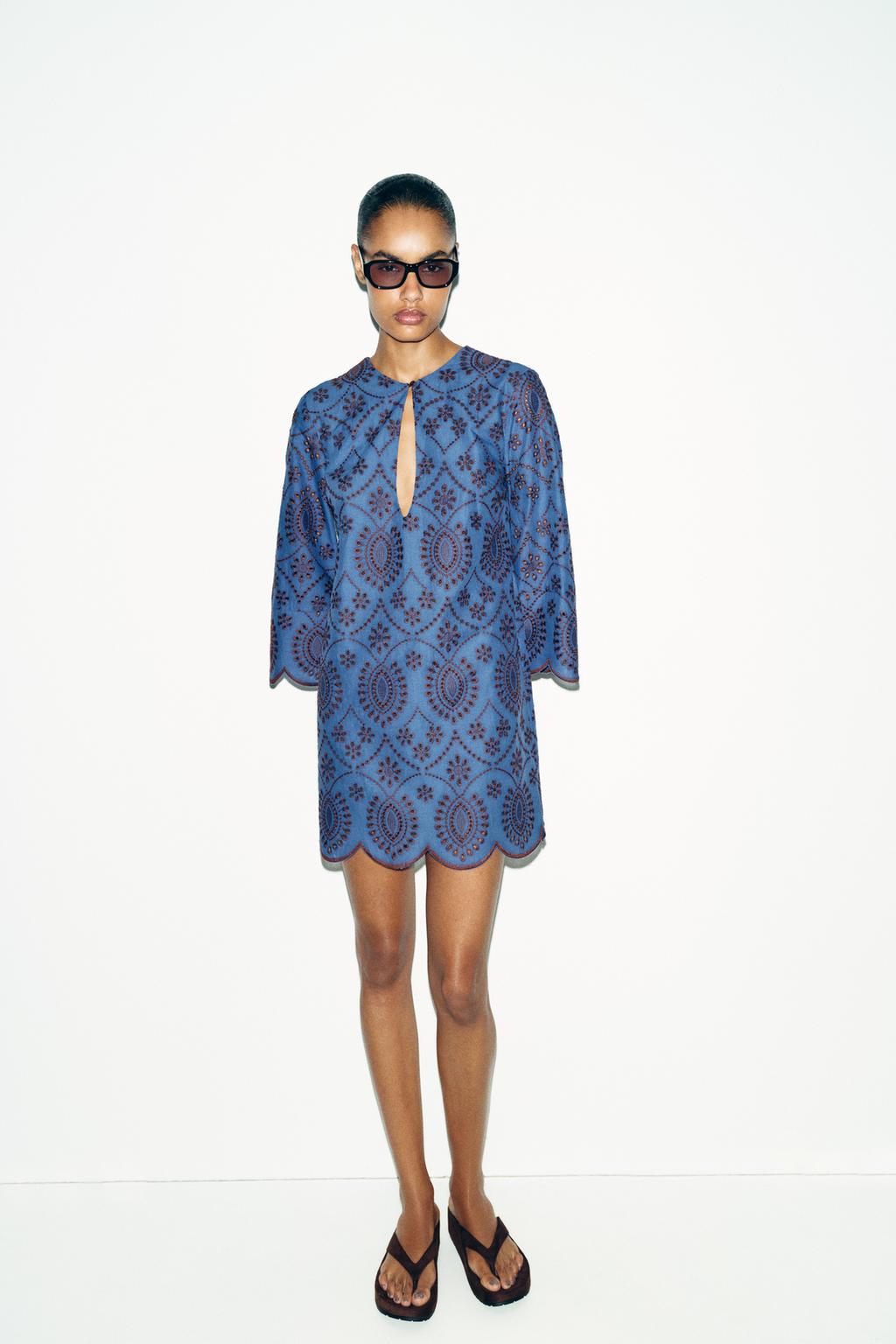 SHORT EMBROIDERED EYELET DRESS - image 2