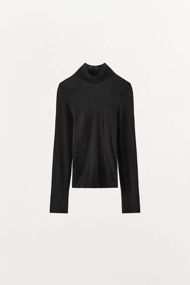 HIGH NECK TOP WITH POLYAMIDE - Black by Zara