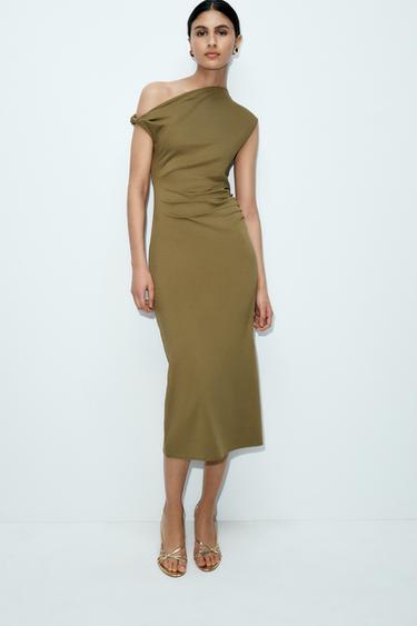ASYMMETRIC MIDI DRESS - Olive green by Zara