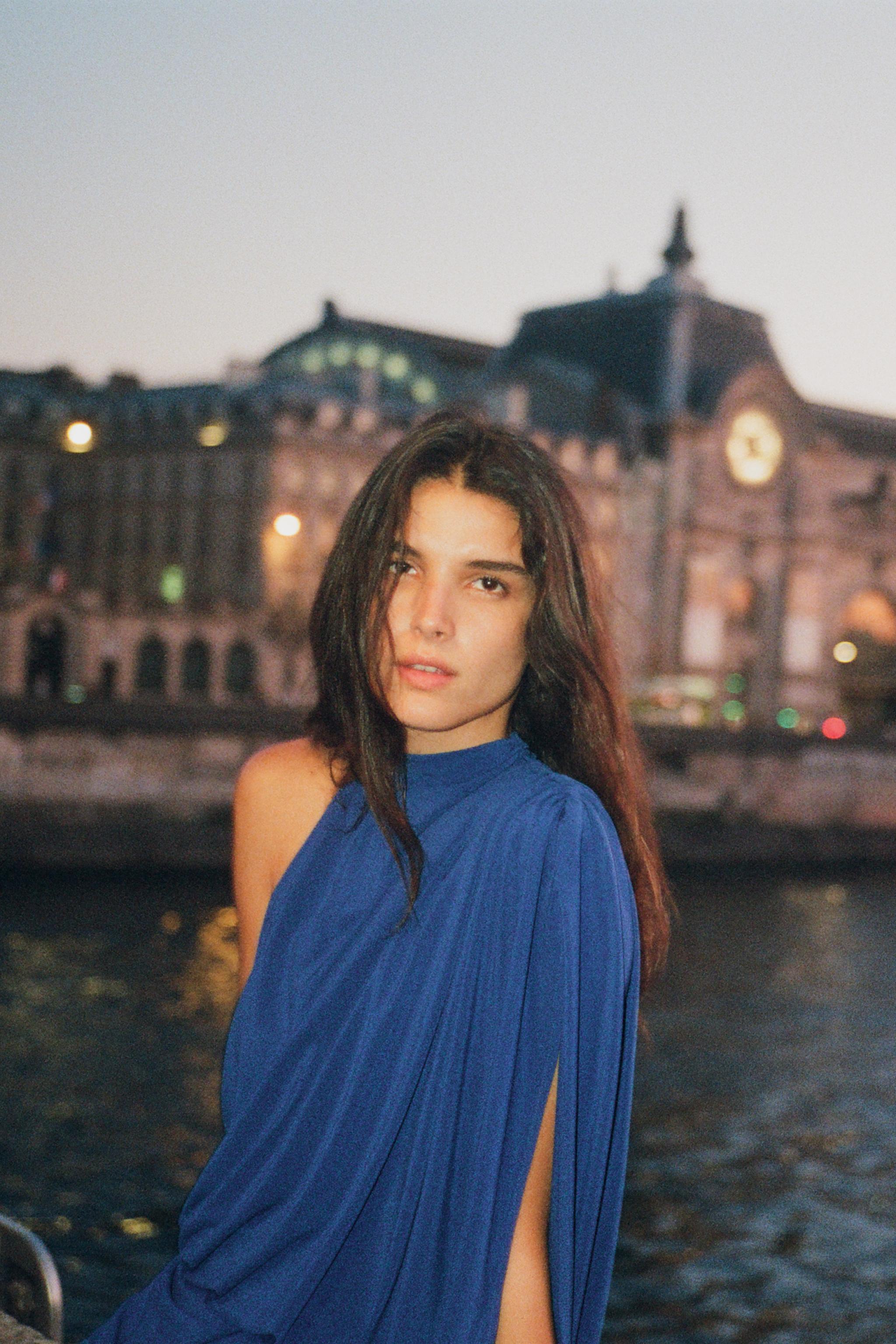 DRAPED CAPE DRESS - Cornflower blue | ZARA United States