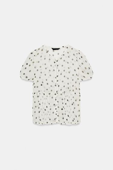 TOP EN CRÊPE GEORGETTE SEMI-TRANSPARENT - Blanc / Noir de Zara - Image 6