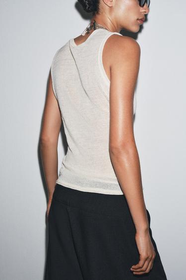 TOP MÉLANGE LAINE SANS MANCHES - Écru de Zara - Image 4