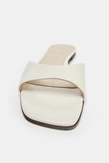 FLAT LEATHER SANDALS - Ecru White by Zara - Image 5