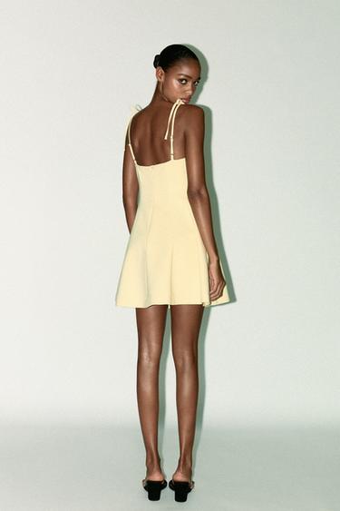 ROBE COURTE AVEC NŒUDS - Jaune clair de Zara - Image 3
