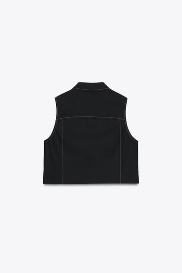 STRAIGHT WAISTCOAT WITH CONTRAST STITCHING - Black by Zara - Image 6