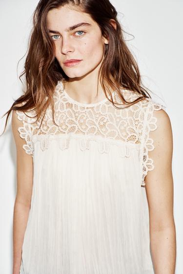 CONTRAST CROCHET TOP - Ecru by Zara - Image 1