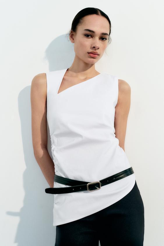 Top Zara blanc cotelé Limitless contour collection 01- Taille M/38-L/40