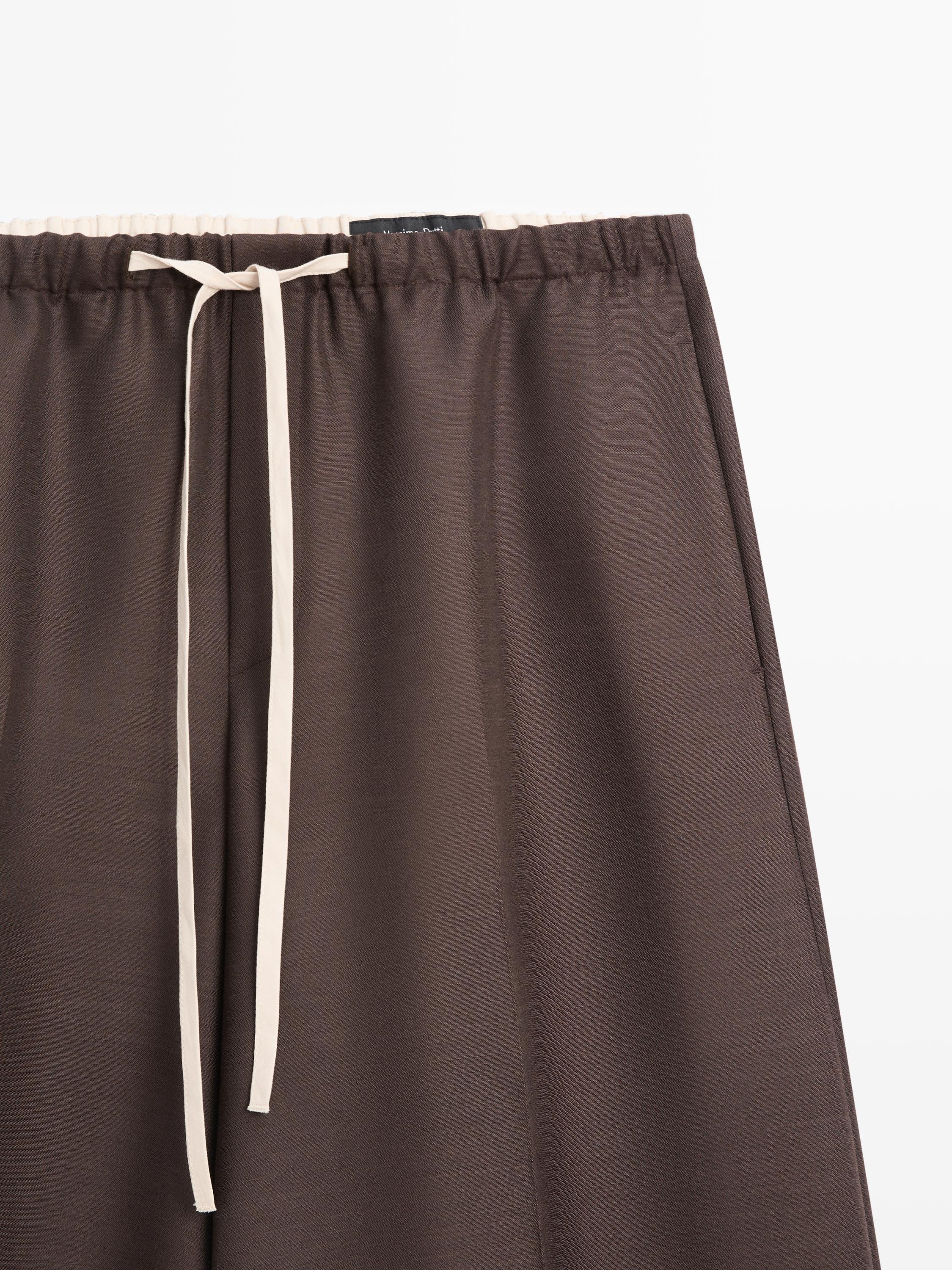 Wool blend contrast drawstring trousers