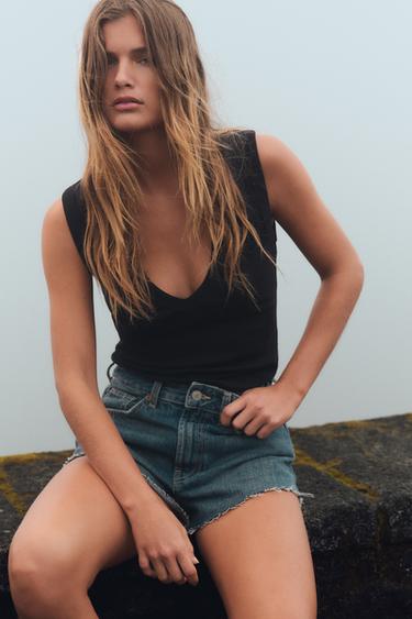 MID-WAIST TRF MINI DENIM SHORTS - Blue / Grey by Zara