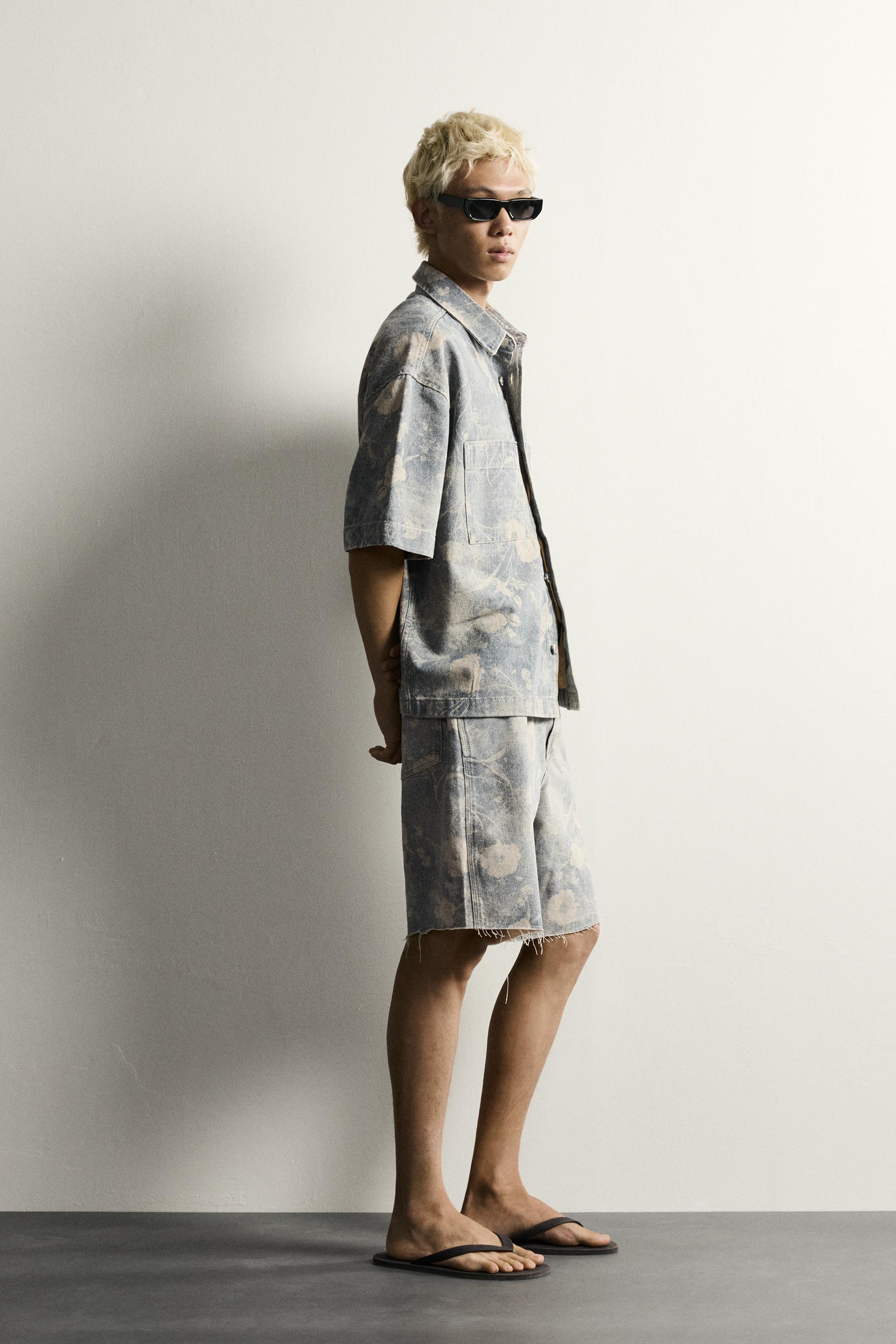 Мужские рубашки Zara WASHED FLORAL PRINT RELAXED FIT SHIRT — фото 4