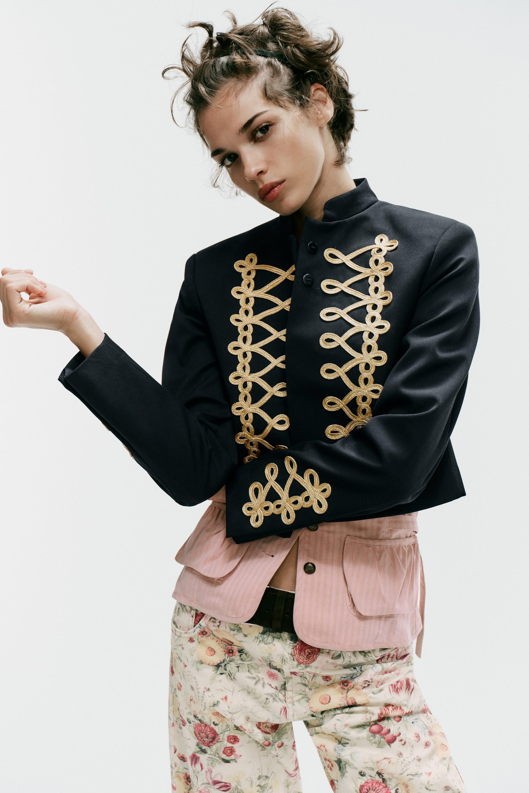 CROPPED FROG FASTENING BLAZER — Dark navy