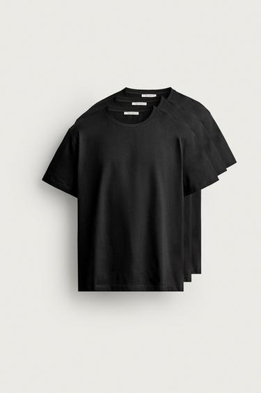 PACK 3 CAMISETA MEDIUM WEIGHT BÁSICA /02 - Negro de Zara