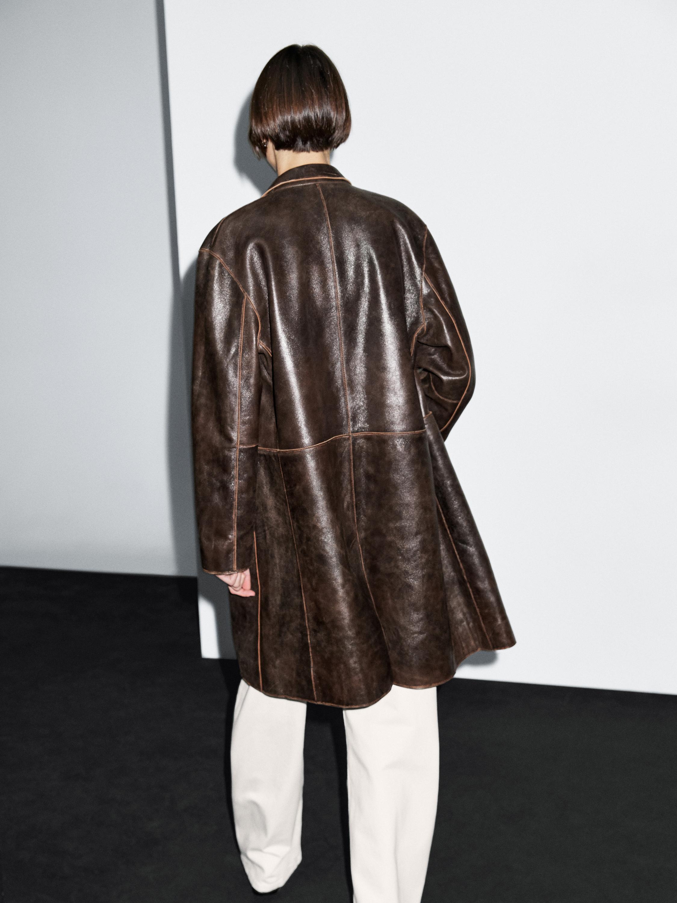 Distressed nappa leather coat