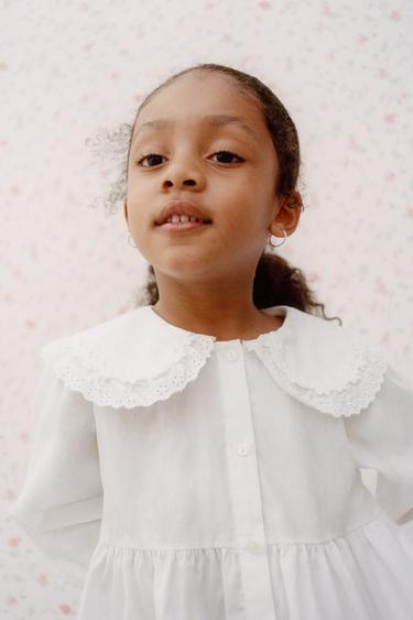 ROBE EN POPELINE COL CLAUDINE BRODÉ - Blanc de Zara