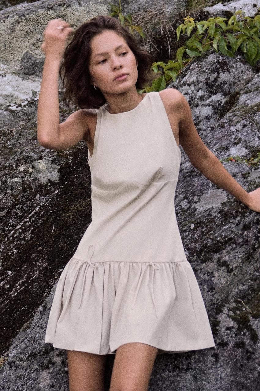 SHORT DRESS WITH BOWS - Light beige | ZARA United States 