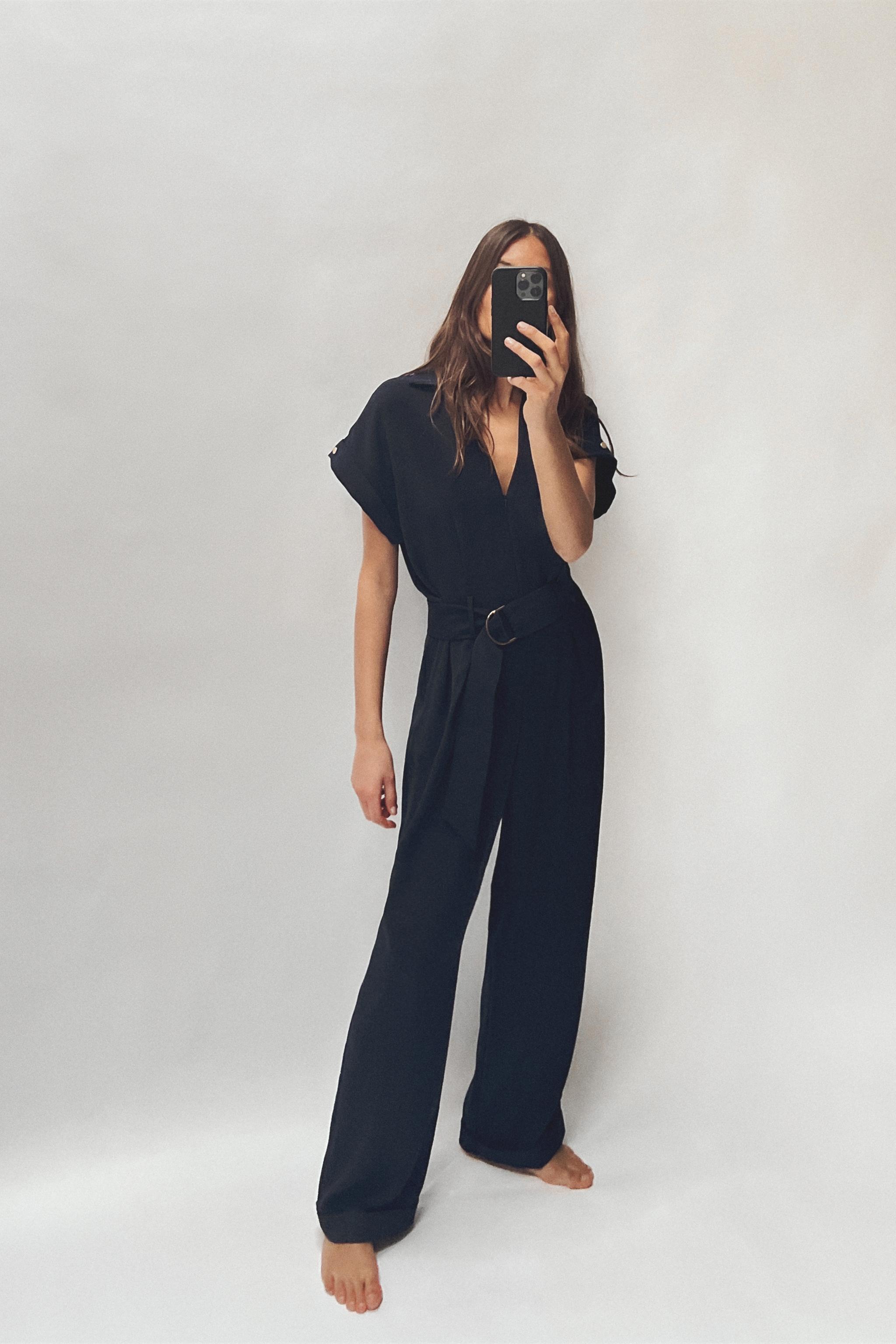 TURNED-UP CUFF BELTED JUMPSUIT