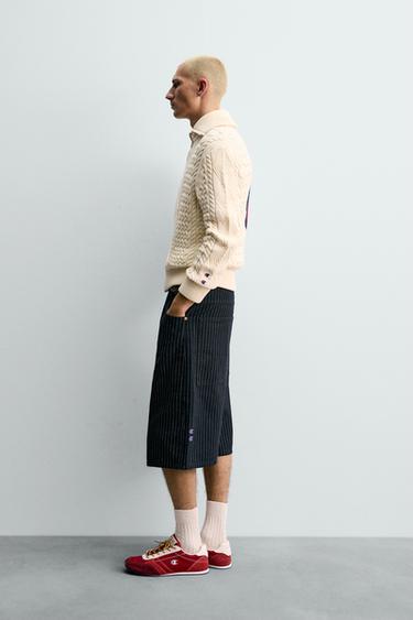 VESTE EN MAILLE JACQUARD À TORSADES CHAMPION ® X ZARA - Écru de Zara - Image 3