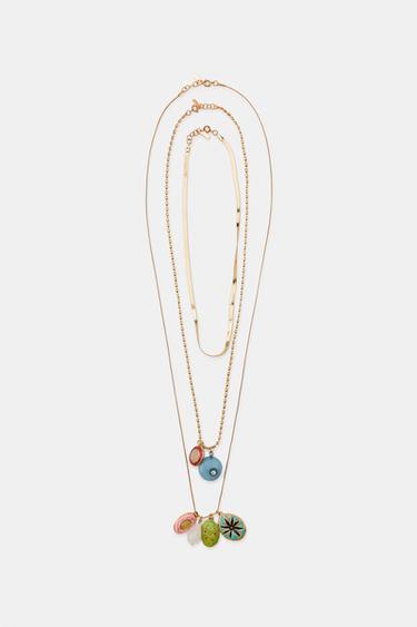 PACK OF 3 CHAIN NECKLACES WITH STONE CHARMS - Golden by Zara