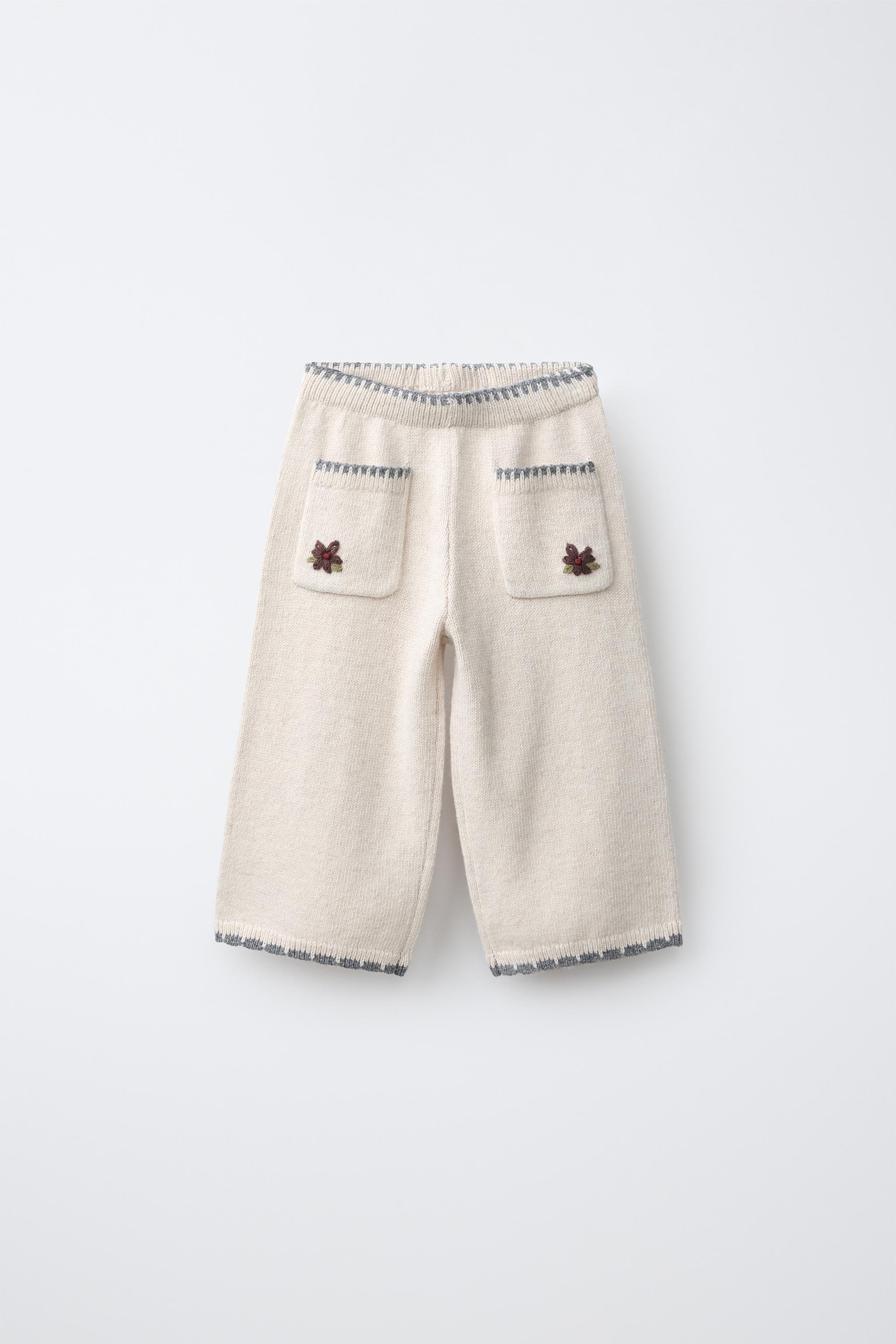 PANTALÓN CULOTTE PUNTO FLORES BORDADAS CON LANA
