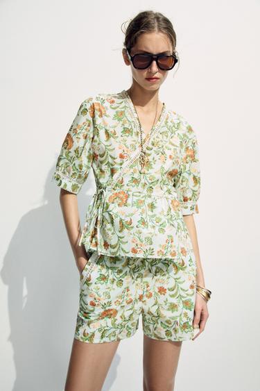 FLORAL SHORTS - Sea green by Zara