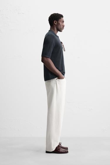 100% HEMP KNIT POLO SHIRT - Navy blue by Zara - Image 3