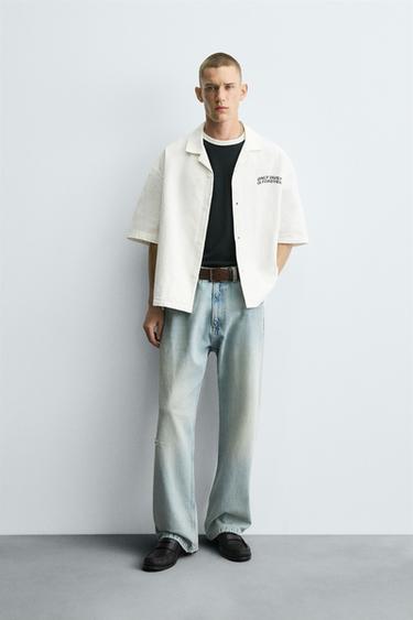 Zara TEXTURED PRINT SHIRT - White