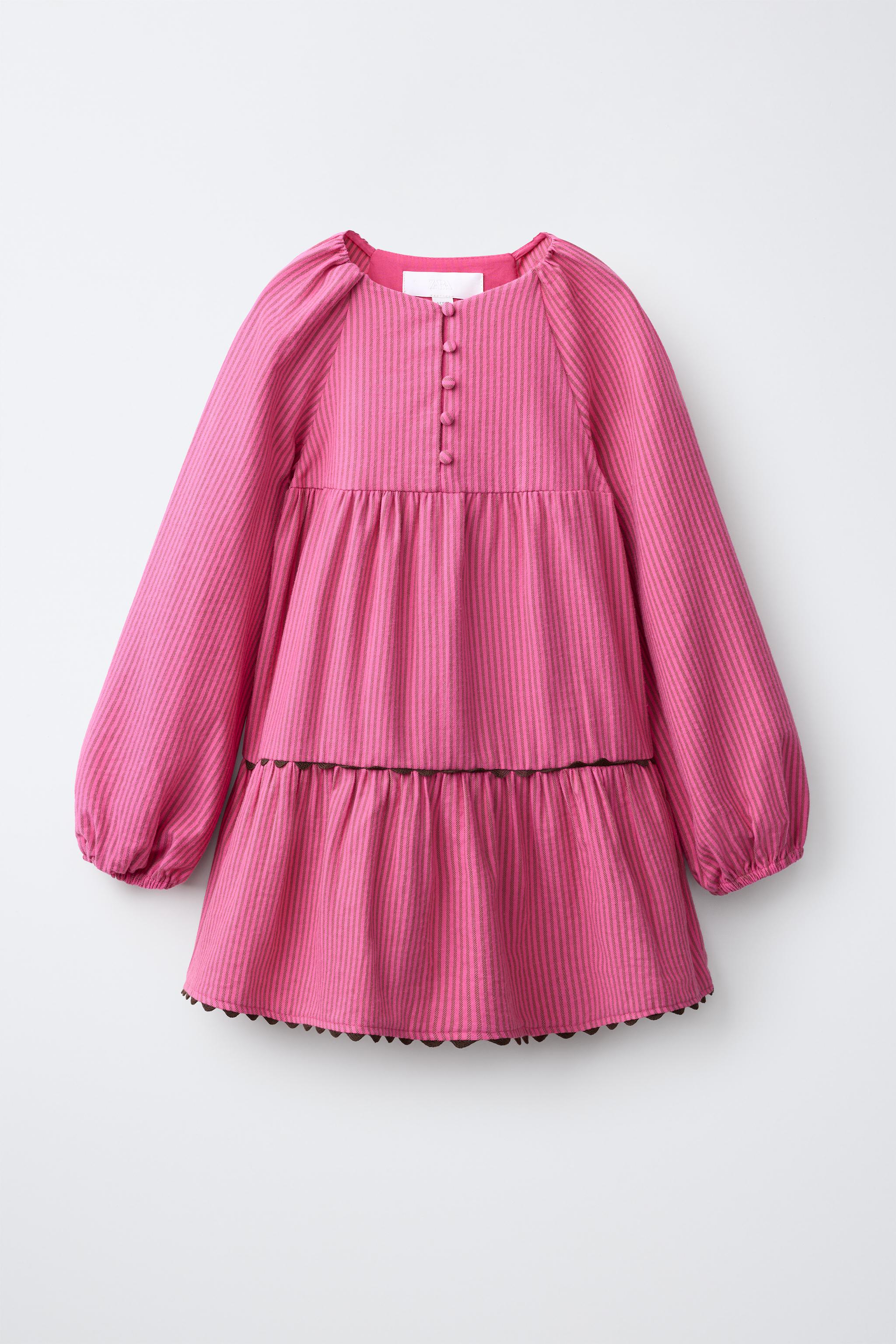 STRIPED RAGLAN SLEEVE DRESS — Fuchsia