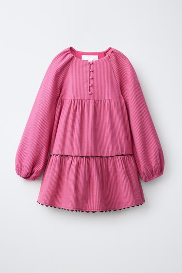 Zara STRIPED RAGLAN SLEEVE DRESS - Fuchsia - Image 0