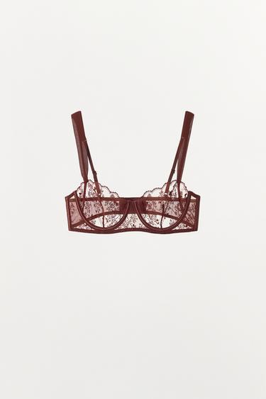 FLORAL EMBROIDERY BRA - Dark brown by Zara