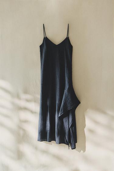ASYMMETRIC LINEN BEACH DRESS - Blue by Zara