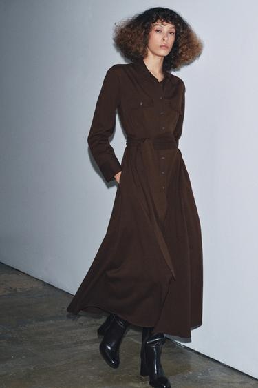 VESTITO CHEMISIER CINTURA ZW COLLECTION - Marrone di Zara