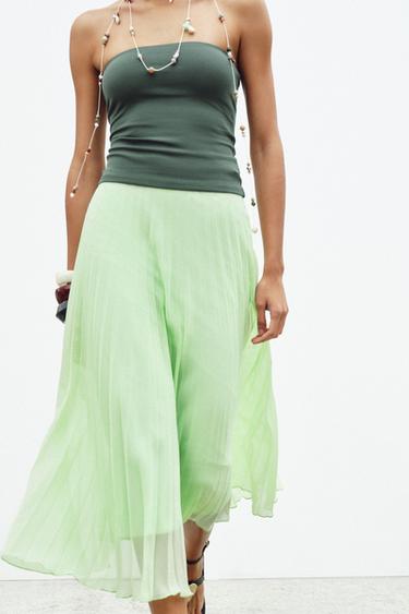 PLEATED MIDI SKIRT - Pastel green by Zara