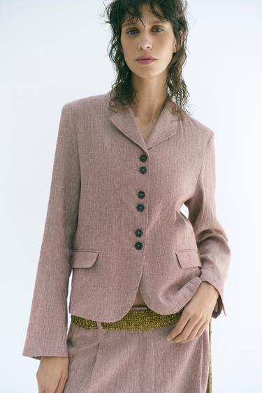 Zara ZW COLLECTION LINEN BLAZER - Maroon
