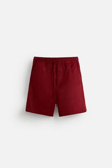 COTTON/LYOCELL BERMUDA SHORTS - Burgundy by Zara