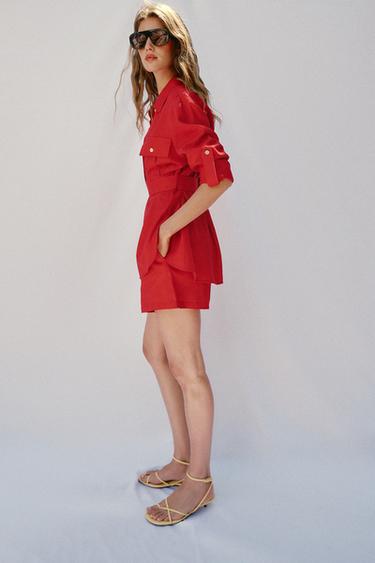 VESTE SAHARIENNE EN LIN AVEC CEINTURE - Rouge de Zara - Image 2