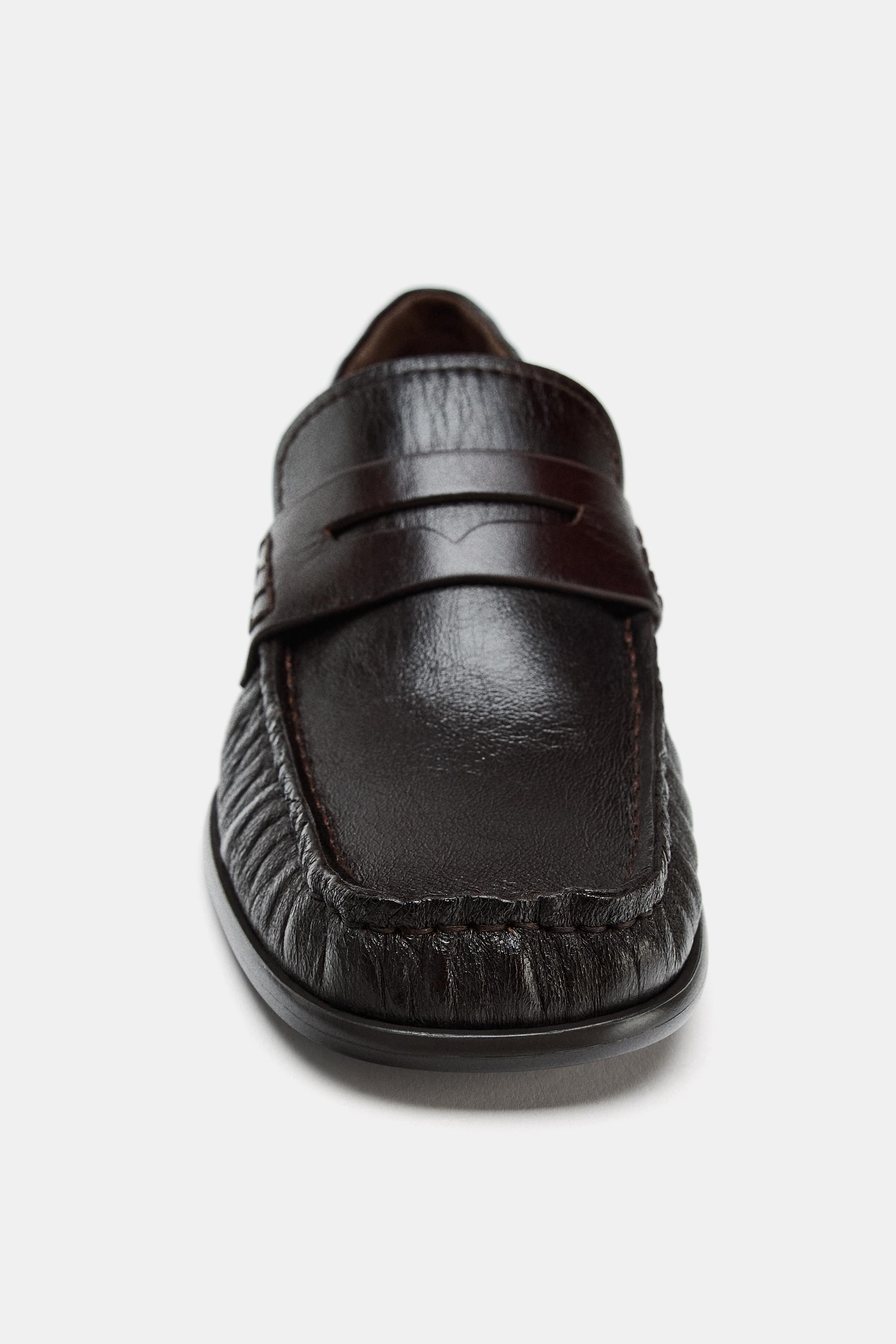 LEATHER LOAFERS WITH SQUARE TOE - Chocolate Brown | ZARA Curaçao
