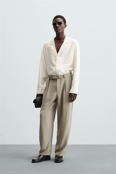 PLEATED TROUSERS WITH BELT - Grey by Zara - Image 0