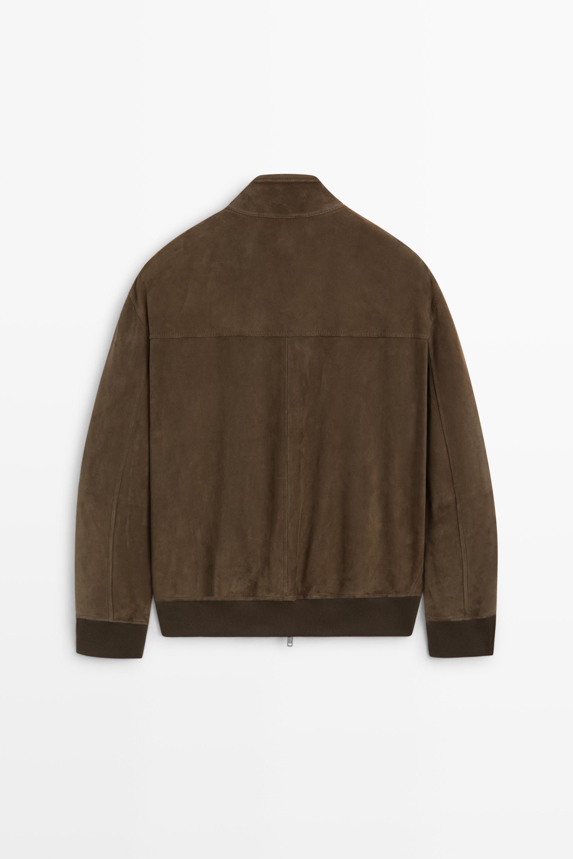 Blouson bomber en cuir et daim