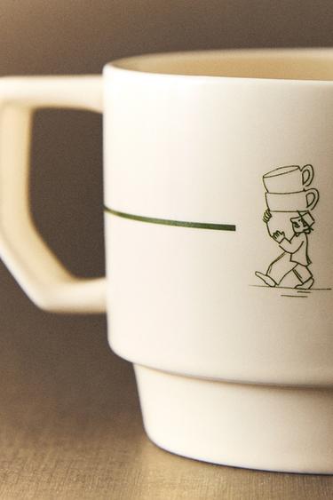 STONEWARE COFFEE CUP - White / Green by Zara