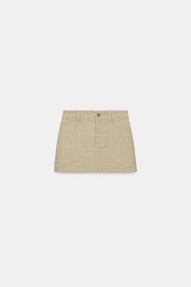 Zara PLAID SKORT - Mid-camel
