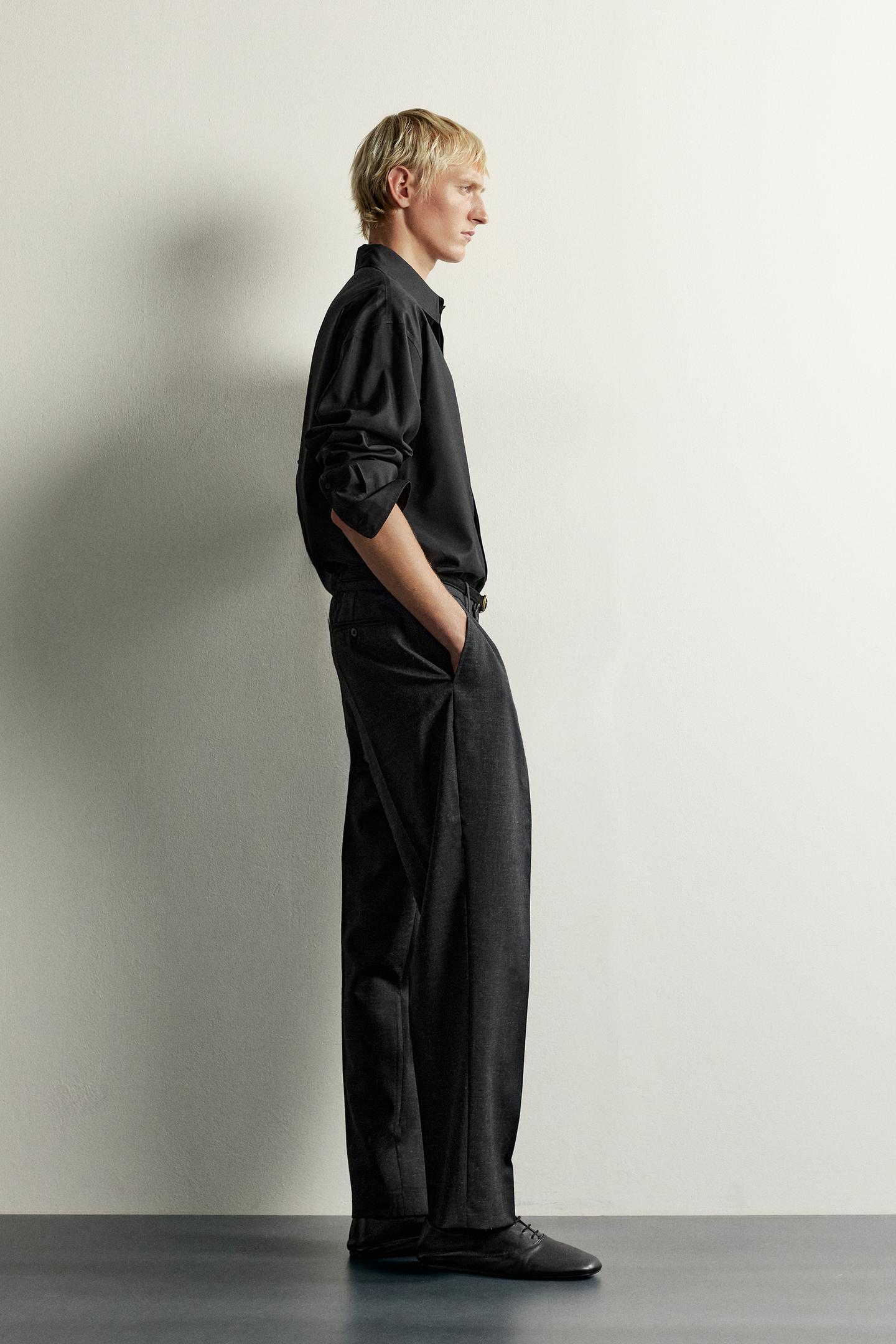 Мужская рубашка Zara Relaxed-Fit Fluid, цвет: Чёрный — фото 4