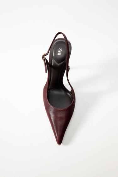 حذاء جلدي بكعب - أحمر عنابي الخاص بـ Zara