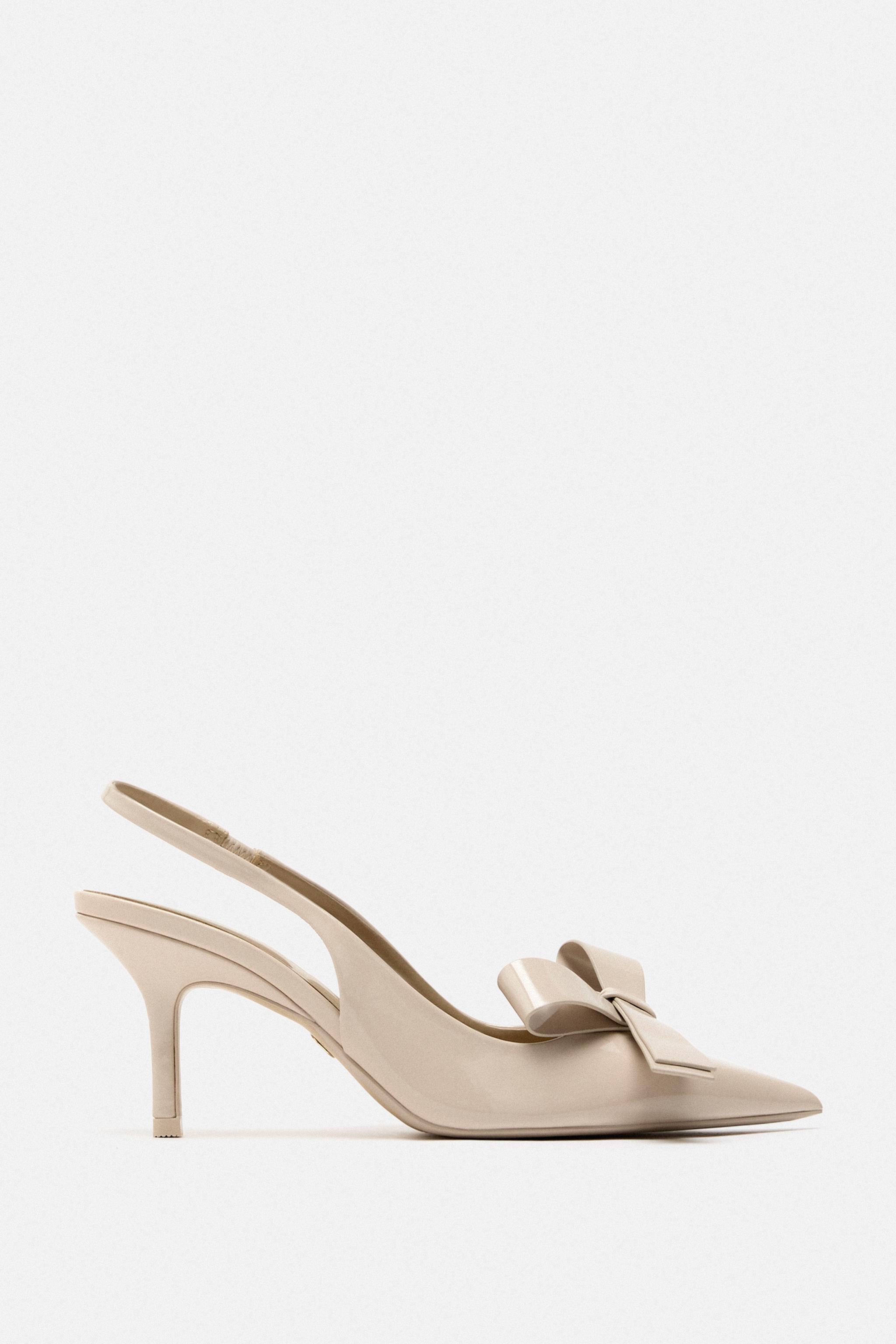 HIGH-HEEL SLINGBACK SHOES WITH BOW - Beige