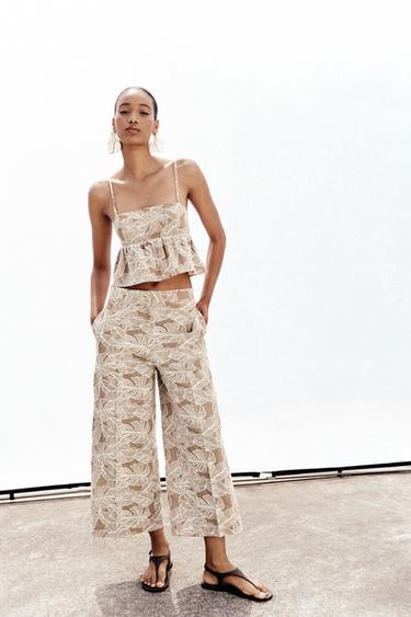 TOP COURT BRODÉ - Beige / Marron clair de Zara - Image 0