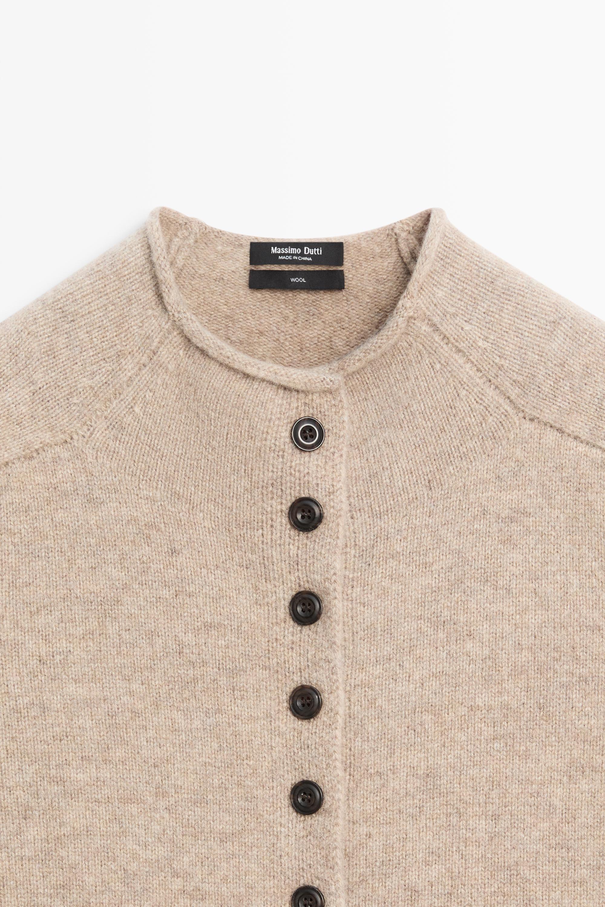 Cardigan en maille 100 % laine à col cheminée