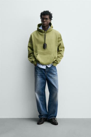 PODSTAWOWA BLUZA Z KAPTUREM - sprany zielony Zara