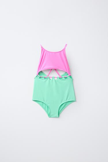AGES 6-14 / KNOTTED CUT-OUT SWIMSUIT - Fuchsia by Zara