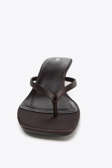 SANDALES KITTEN HEEL SATINÉES - Marron de Zara - Image 4