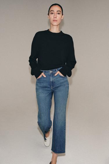 ZW COLLECTION CROPPED FLARE MID-WAIST JEANS - Blue by Zara